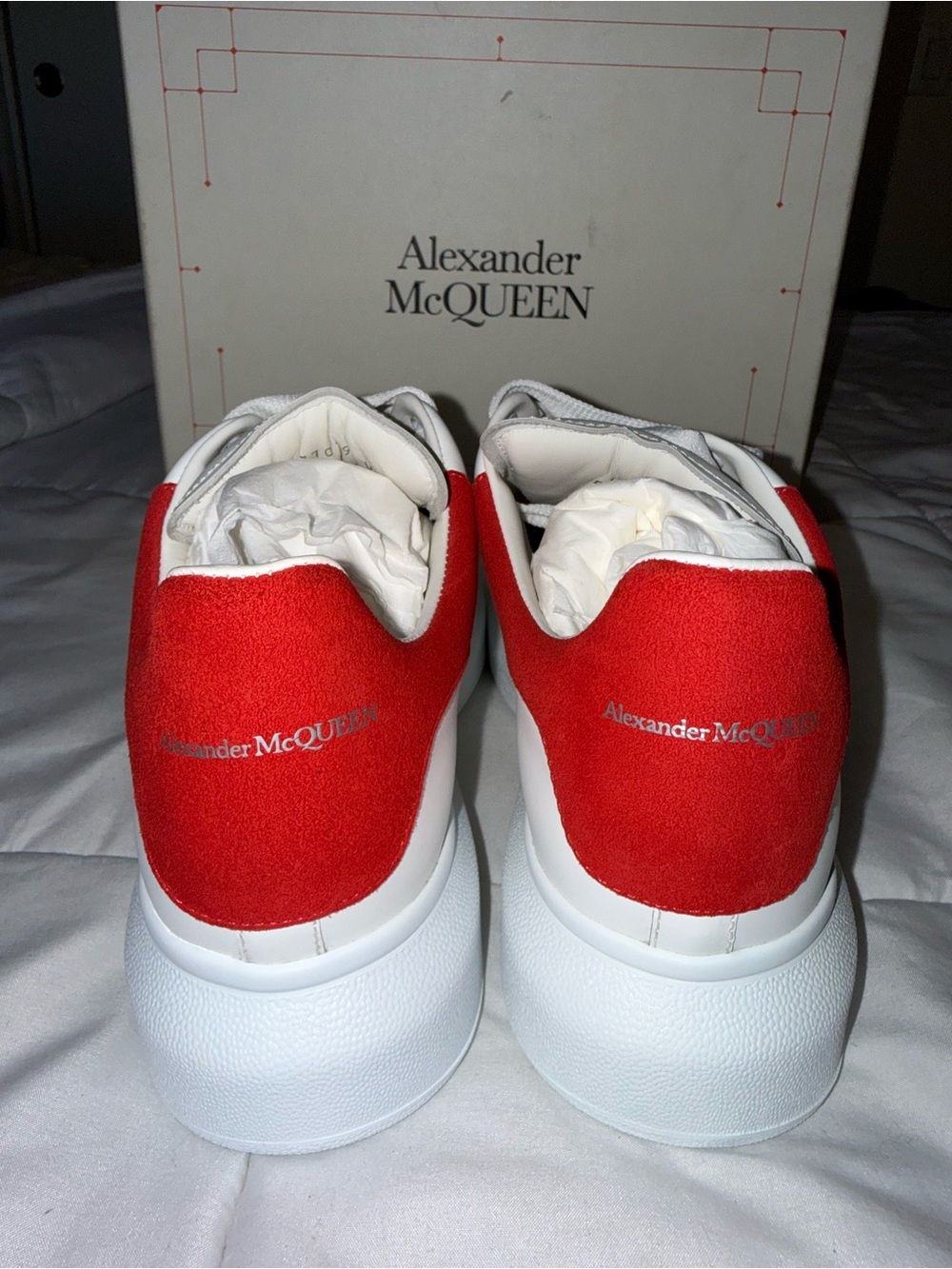 Alexander McQueen White Shoe Box with Red Trim Branding